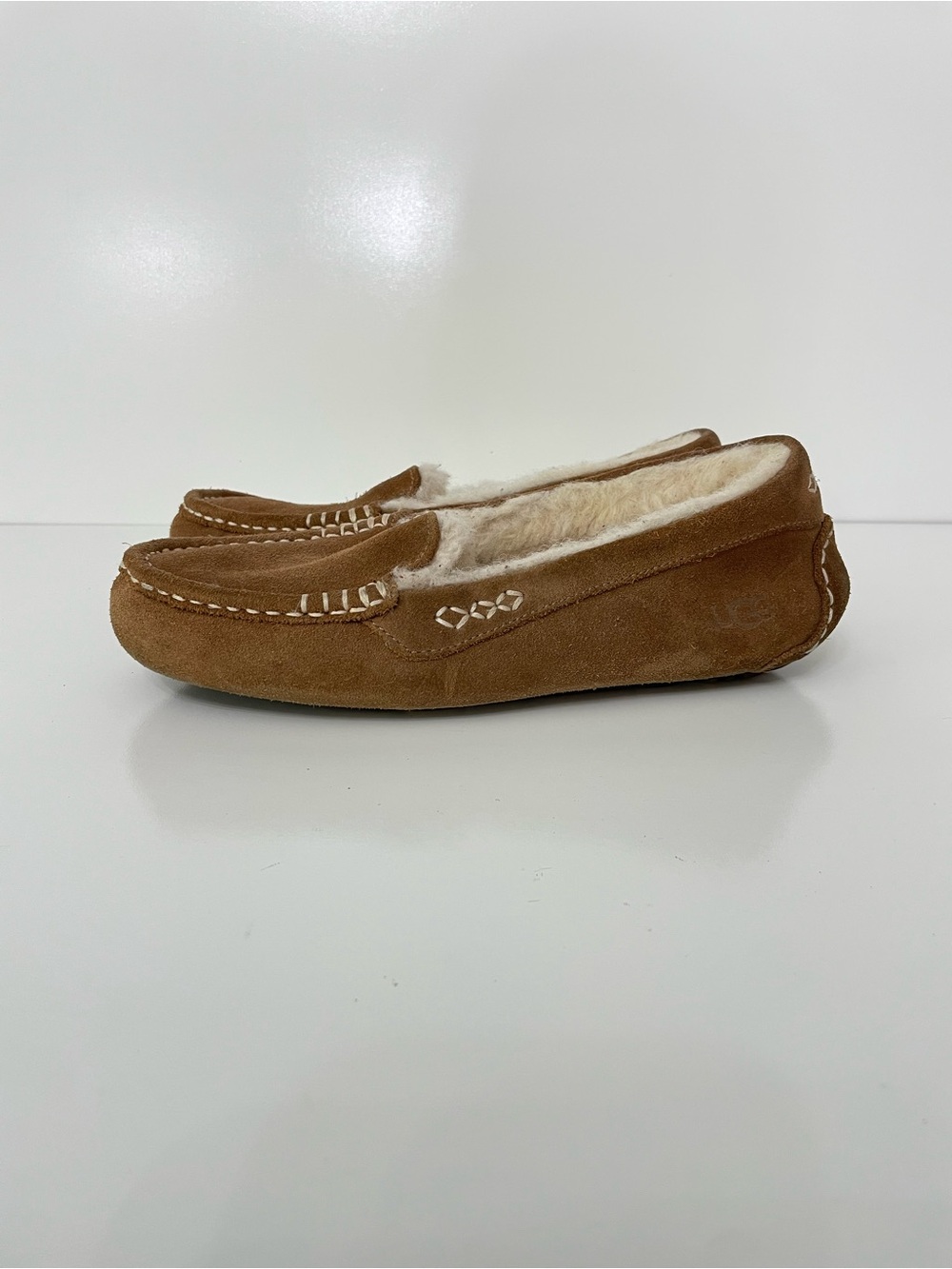 UGG Ansley Suede Wool Moccasin Slippers Chestnut Womens 9 Cabincore Cottagecore